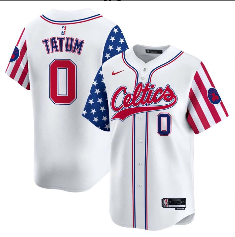 Men Boston Celtics White 2024 Independence Day Baseball NBA white Jersey